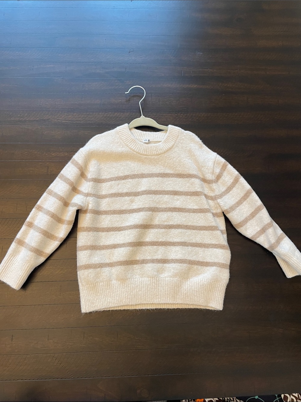 Uniqlo Cream Sweater with Beige Stripes - Crewneck